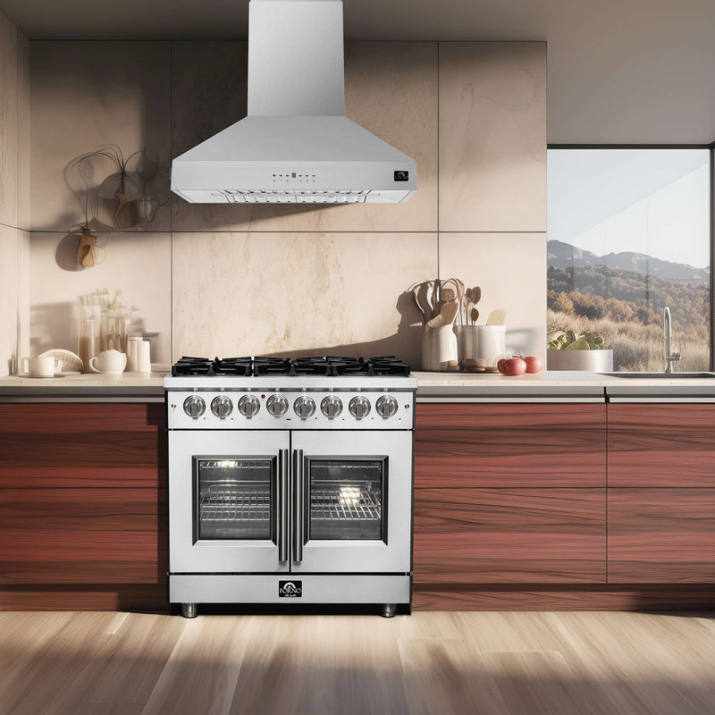 FORNO Massimo 36" Freestanding French Door Dual Fuel Range, FFSGS6325-36 FORNO