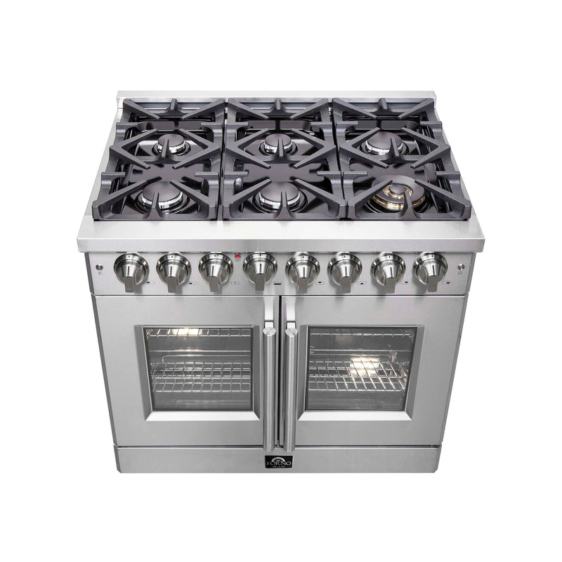 FORNO Massimo 36" Freestanding French Door Dual Fuel Range, FFSGS6325-36 FORNO