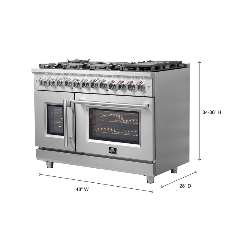 FORNO Massimo 48" Freestanding French Door Dual Fuel Range, FFSGS6325-48 FORNO