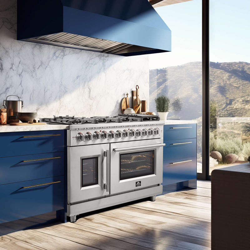 FORNO Massimo 48" Freestanding French Door Dual Fuel Range, FFSGS6325-48 FORNO