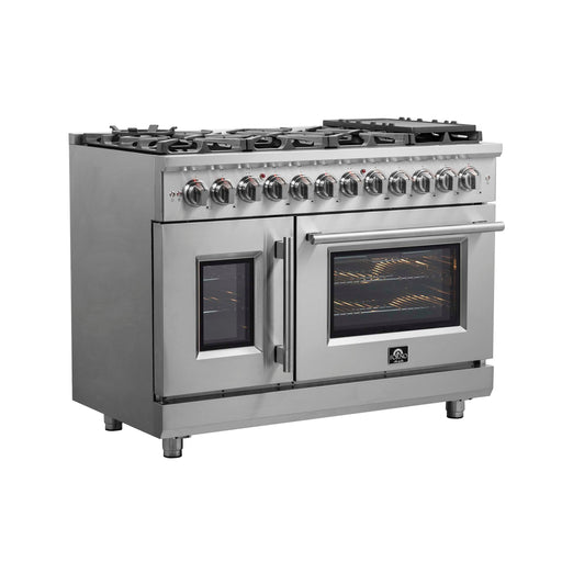 FORNO Massimo 48" Freestanding French Door Dual Fuel Range, FFSGS6325-48 FORNO