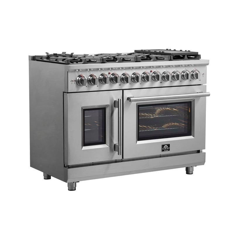 FORNO Massimo 48" Freestanding French Door Dual Fuel Range, FFSGS6325-48 FORNO