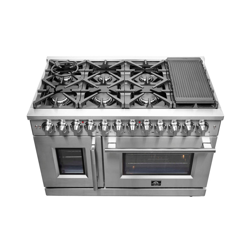 FORNO Massimo 48" Freestanding French Door Dual Fuel Range, FFSGS6325-48 FORNO