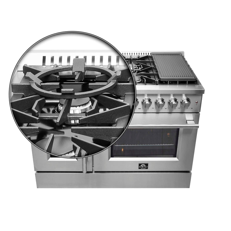 FORNO Galiano 48" Freestanding French Door Series Dual Fuel Range, FFSGS6356-48 FORNO