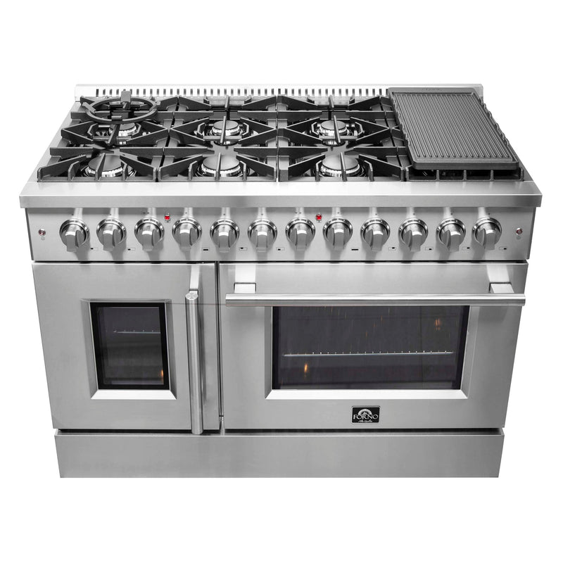 FORNO Galiano 48" Freestanding French Door Series Dual Fuel Range, FFSGS6356-48 FORNO