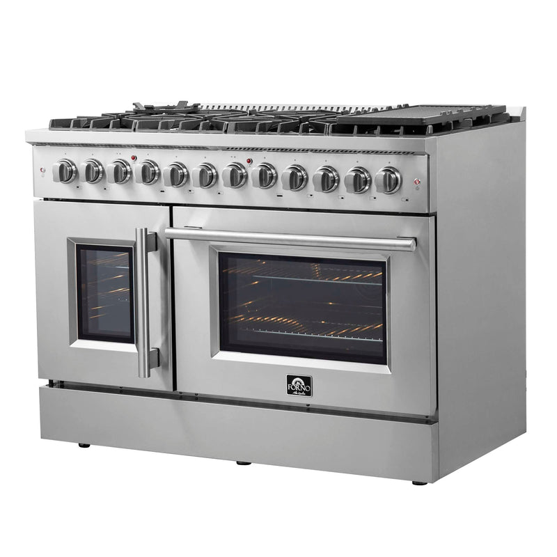 FORNO Galiano 48" Freestanding French Door Series Dual Fuel Range, FFSGS6356-48 FORNO
