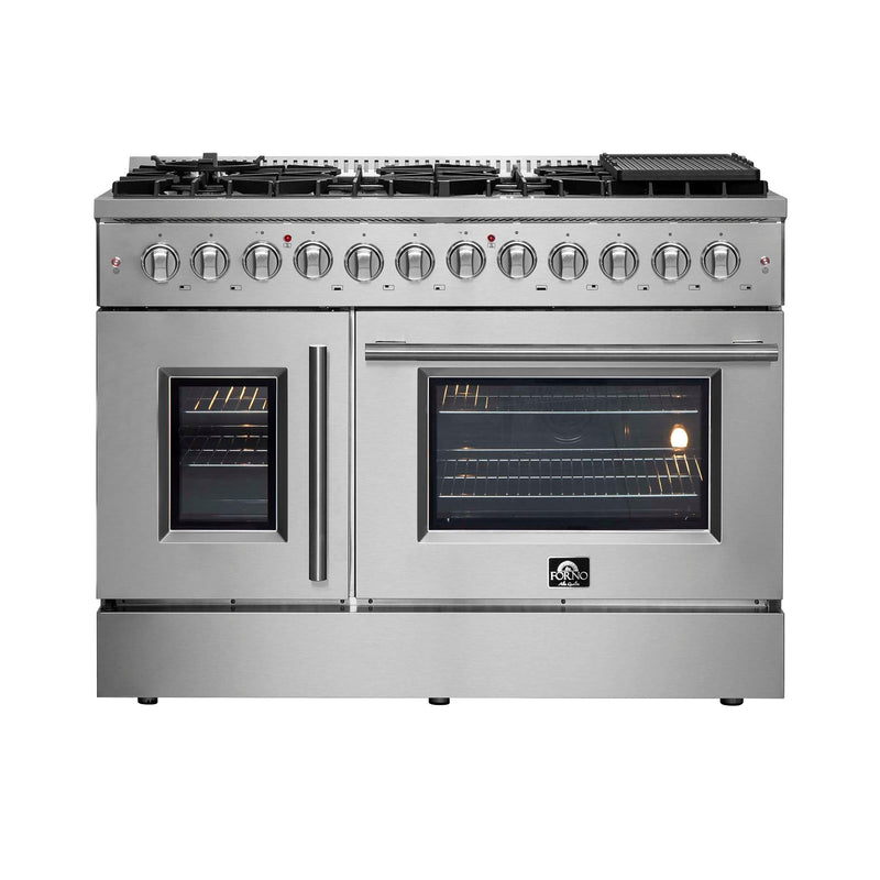 FORNO Galiano 48" Freestanding French Door Series Dual Fuel Range, FFSGS6356-48 FORNO