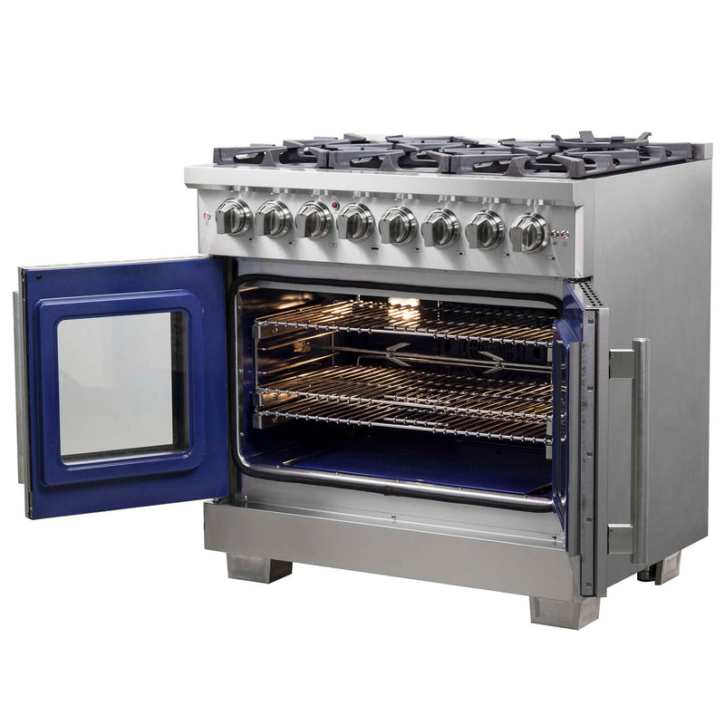 FORNO Capriasca 36" Freestanding French Door Dual Fuel Range, FFSGS6387-36 FORNO
