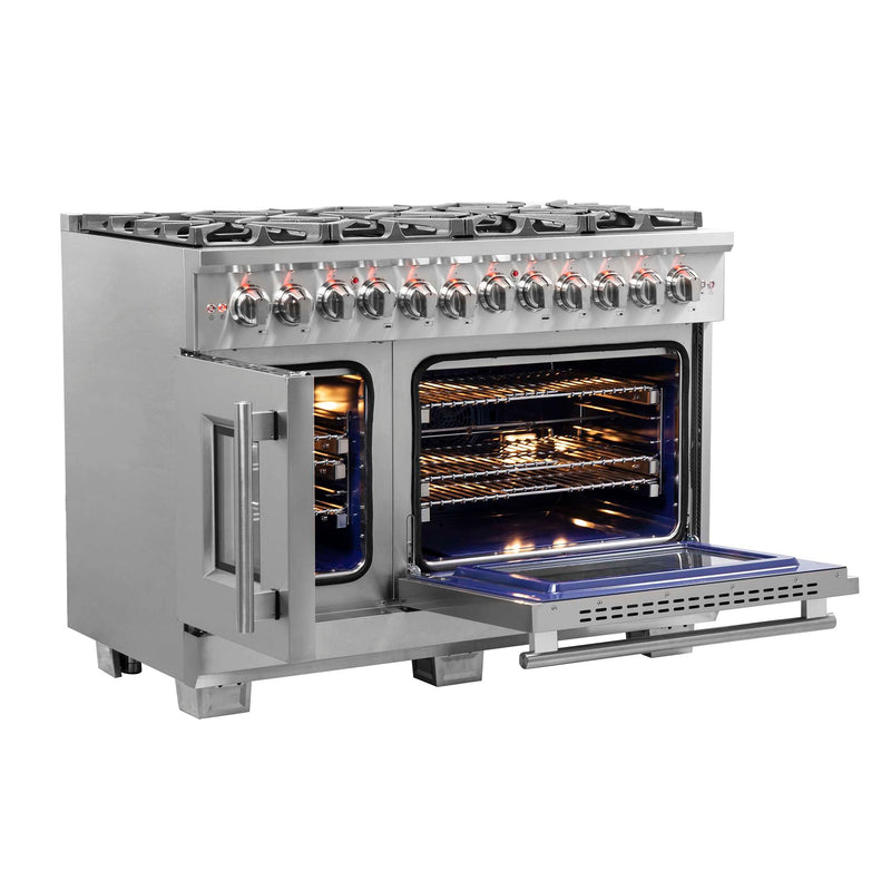 FORNO Capriasca 48" Freestanding French Door Dual Fuel Range, FFSGS6387-48 FORNO