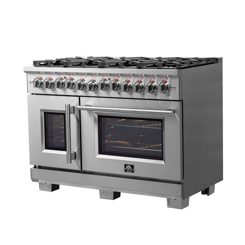 FORNO Capriasca 48" Freestanding French Door Dual Fuel Range, FFSGS6387-48 FORNO