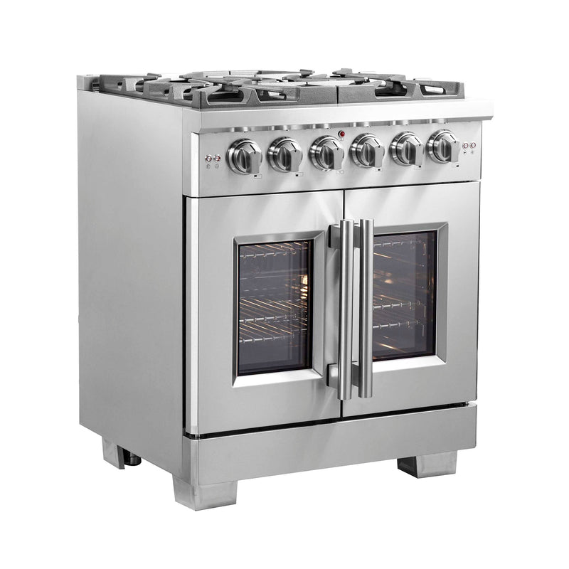FORNO Capriasca 30" Freestanding French Door Gas Range, FFSGS6460-30 FORNO
