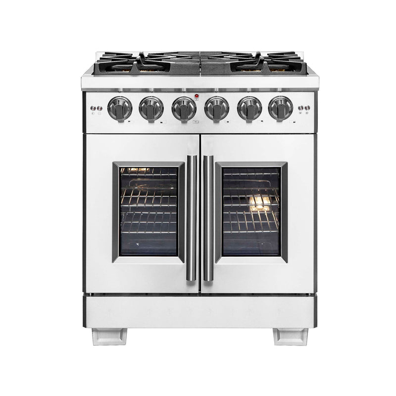 FORNO Capriasca 30" Freestanding French Door Gas Range, FFSGS6460-30 FORNO