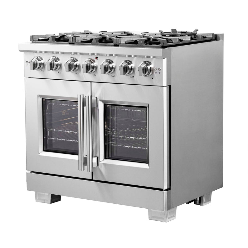 FORNO Capriasca 36" Freestanding French Door Gas Range, FFSGS6460-36 FORNO