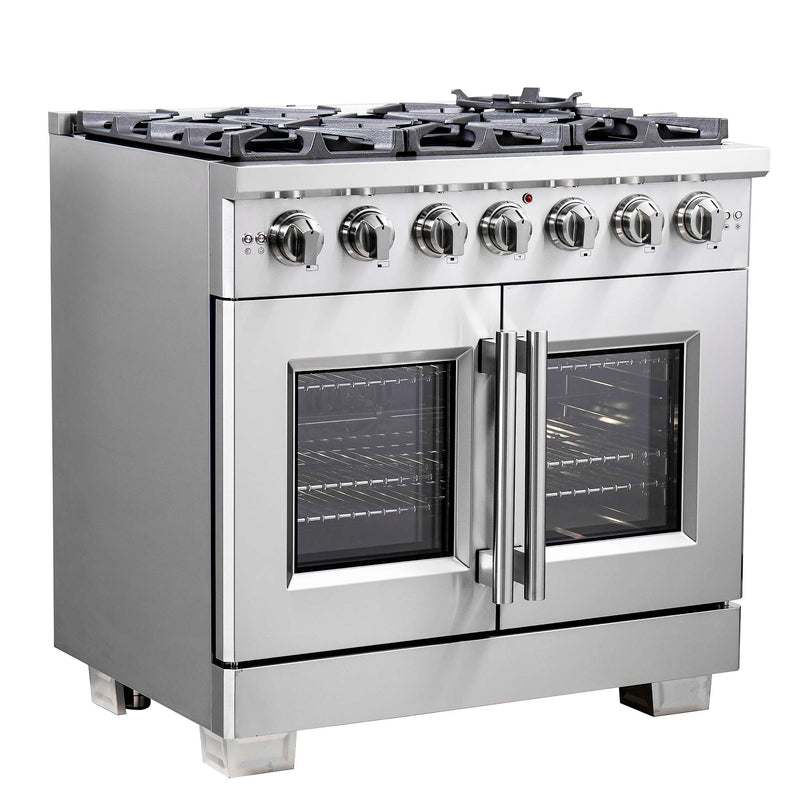 FORNO Capriasca 36" Freestanding French Door Gas Range, FFSGS6460-36 FORNO