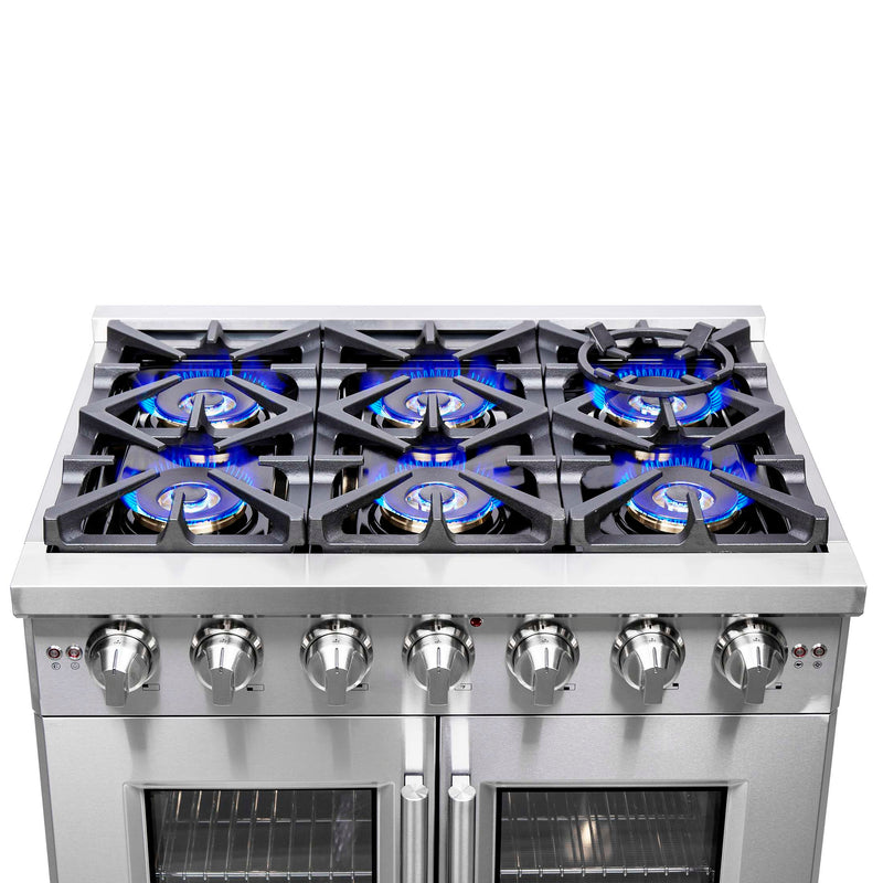 FORNO Capriasca 36" Freestanding French Door Gas Range, FFSGS6460-36 FORNO