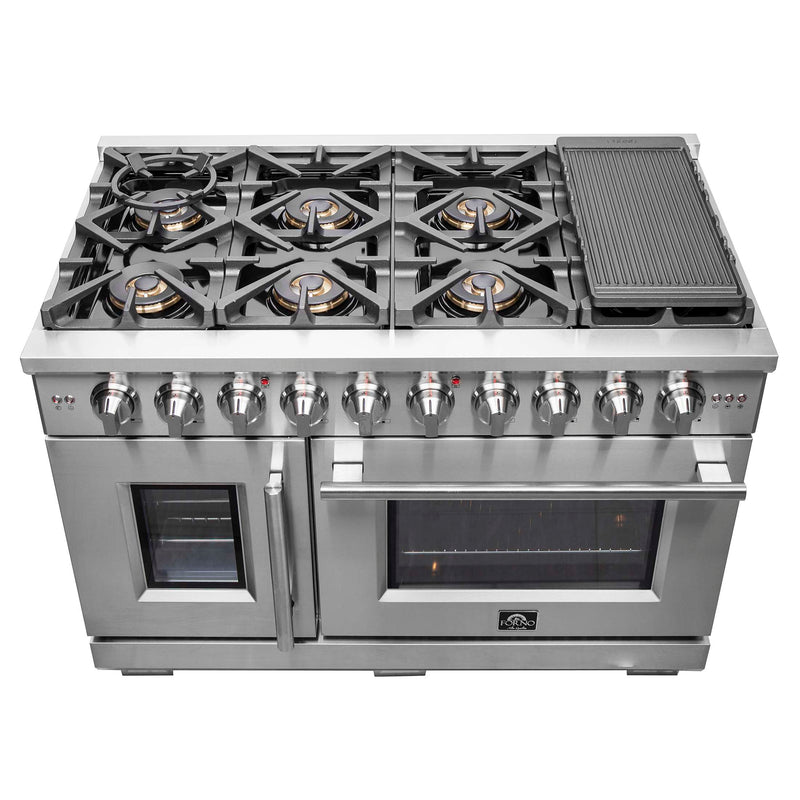 FORNO Capriasca 48" Freestanding French Door Gas Range, FFSGS6460-48 FORNO