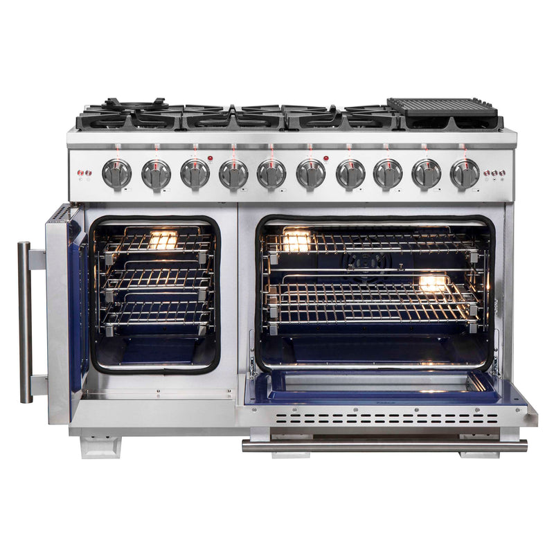 FORNO Capriasca 48" Freestanding French Door Gas Range, FFSGS6460-48 FORNO