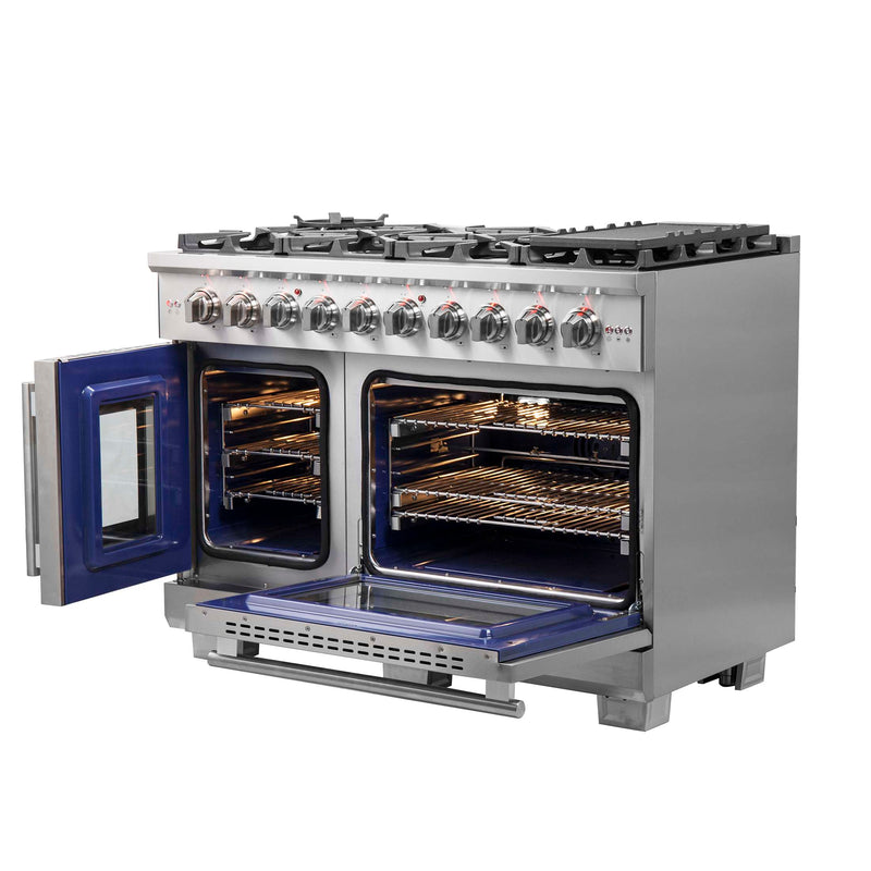 FORNO Capriasca 48" Freestanding French Door Gas Range, FFSGS6460-48 FORNO