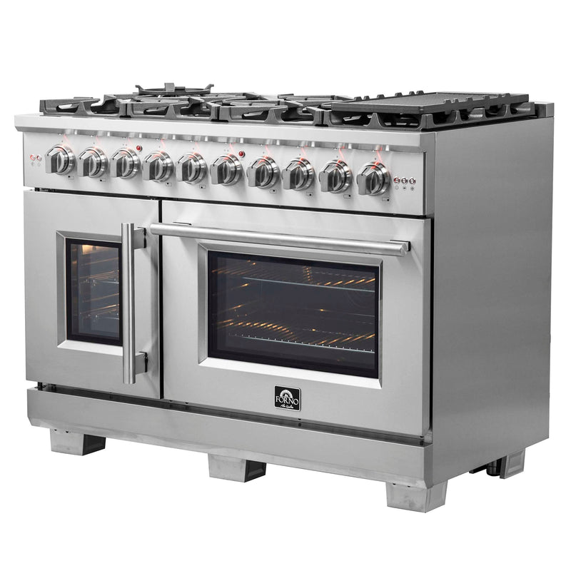 FORNO Capriasca 48" Freestanding French Door Gas Range, FFSGS6460-48 FORNO
