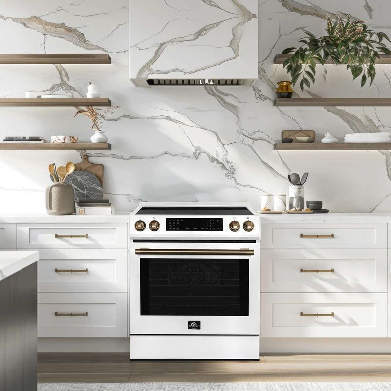 FORNO Donatello Espresso  30-Inch Slide-In Induction Range White, FFSIN0905-30WHT FORNO