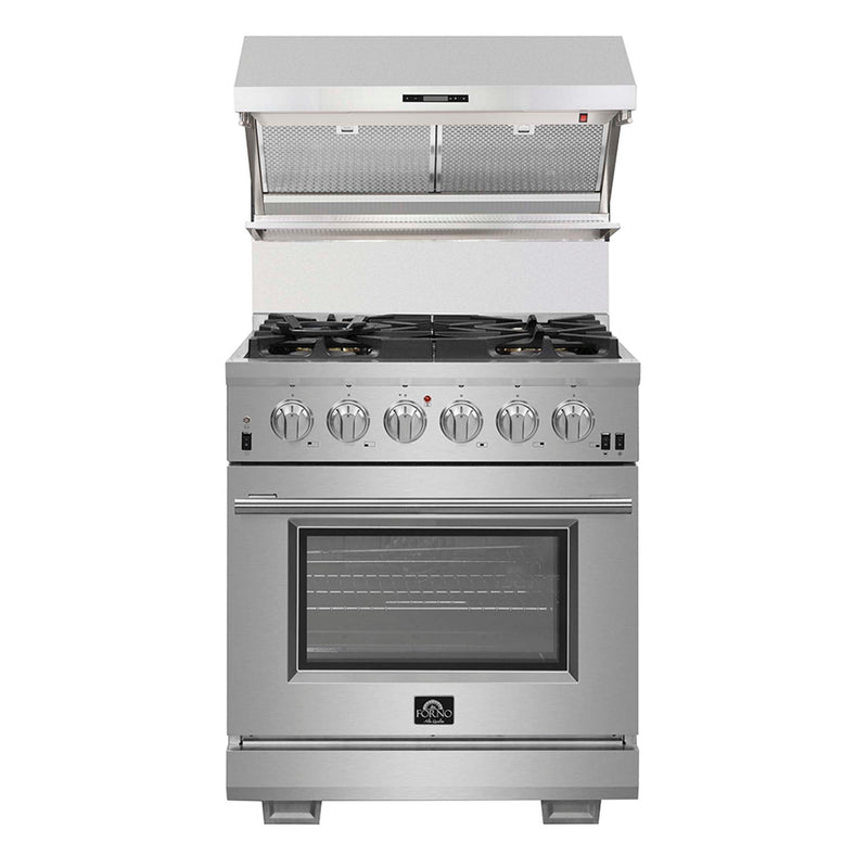 FORNO Savona - 30" Wall Mount Range Hood with Hybrid Stainless Filters & Back Splash, FRHWM5029-30HB FORNO