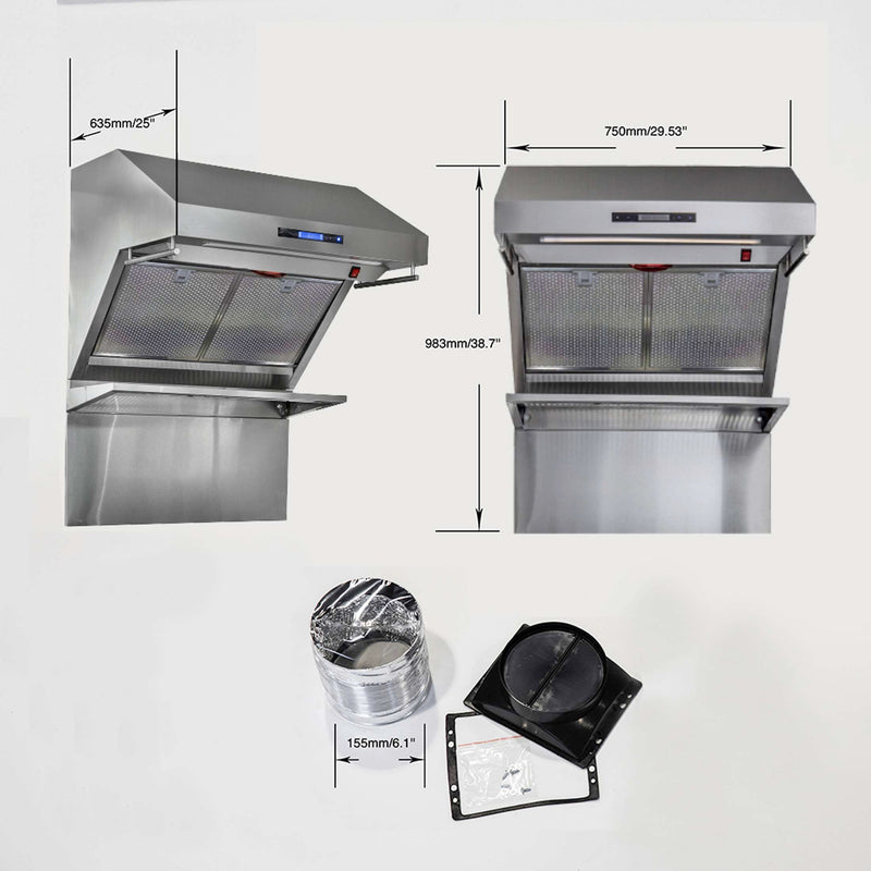 FORNO Savona - 30" Wall Mount Range Hood with Hybrid Stainless Filters & Back Splash, FRHWM5029-30HB FORNO