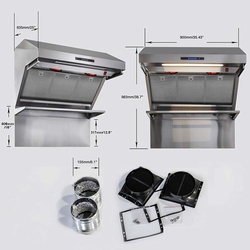 FORNO Savona - 36" Wall Mount Range Hood with Hybrid Stainless Filters & Back Splash, FRHWM5029-36HB FORNO