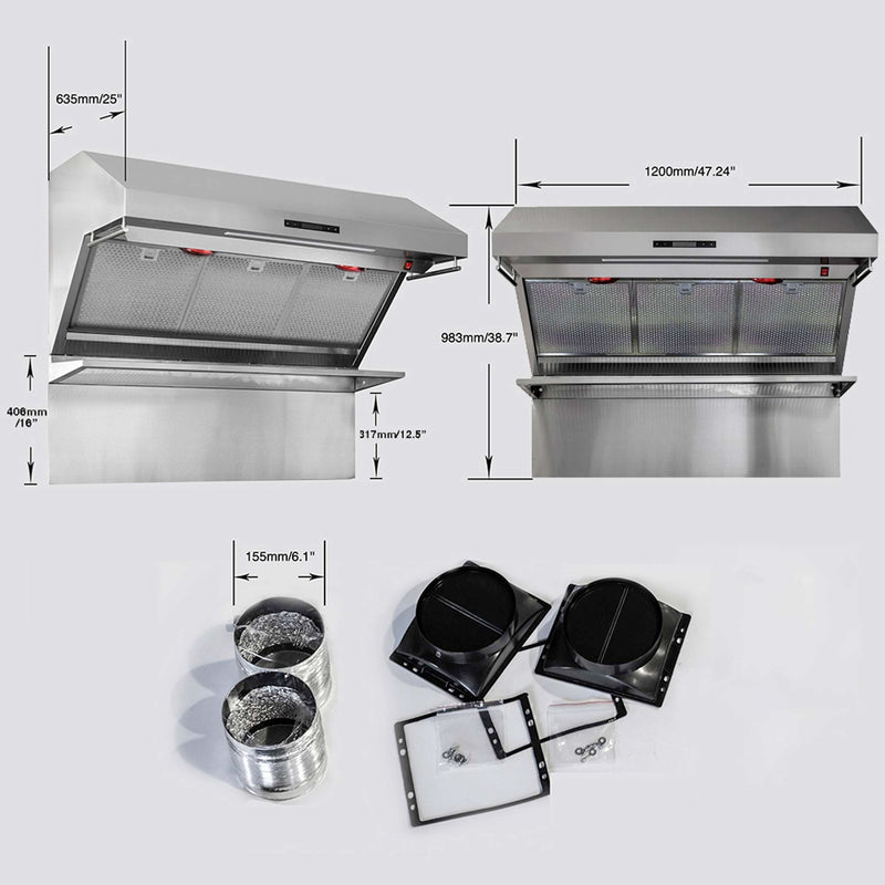 FORNO Savona - 48" Wall Mount Range Hood with Hybrid Stainless Filters & Back Splash, FRHWM5029-48HB FORNO
