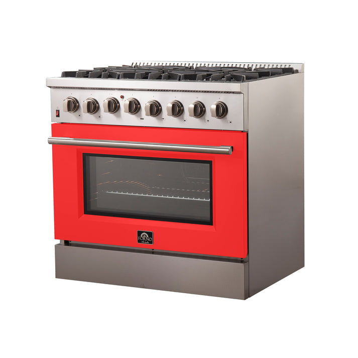 FORNO Galiano 36" 5.36 cu. ft. Gas Range with 6 Italian Burners in Red, FFSGS6244-36RED