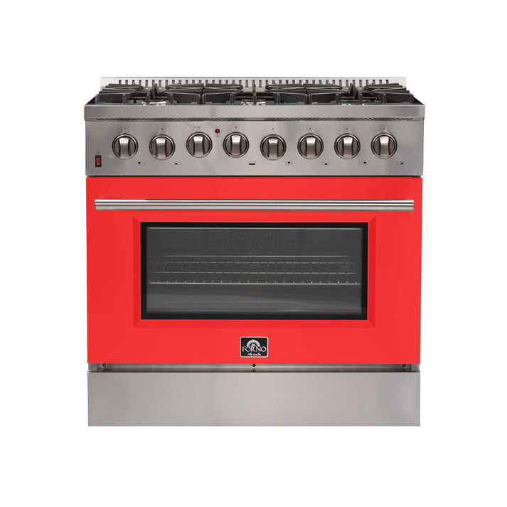FORNO Galiano 36" 5.36 cu. ft. Gas Range with 6 Italian Burners in Red, FFSGS6244-36RED