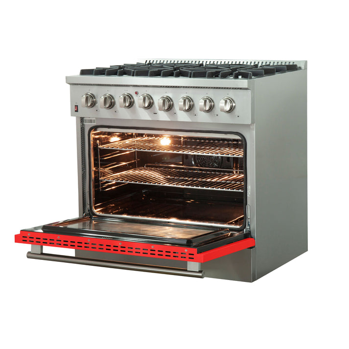 FORNO Galiano 36" 5.36 cu. ft. Gas Range with 6 Italian Burners in Red, FFSGS6244-36RED