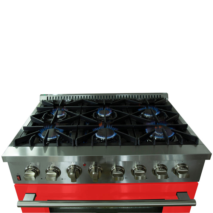 FORNO Galiano 36" 5.36 cu. ft. Gas Range with 6 Italian Burners in Red, FFSGS6244-36RED