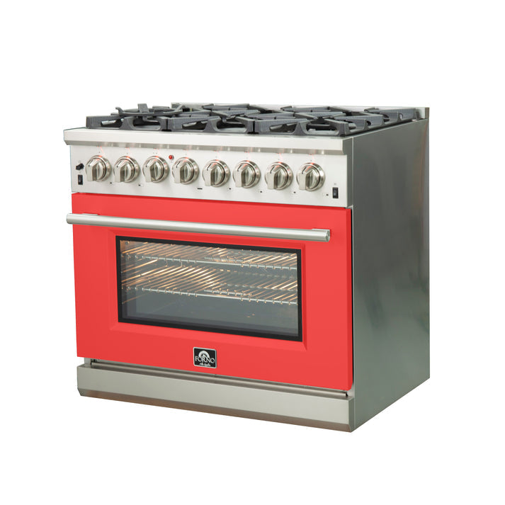 FORNO Capriasca 36" 5.36 cu. ft. Gas Range with 6 Italian Burners in Red, FFSGS6260-36RED