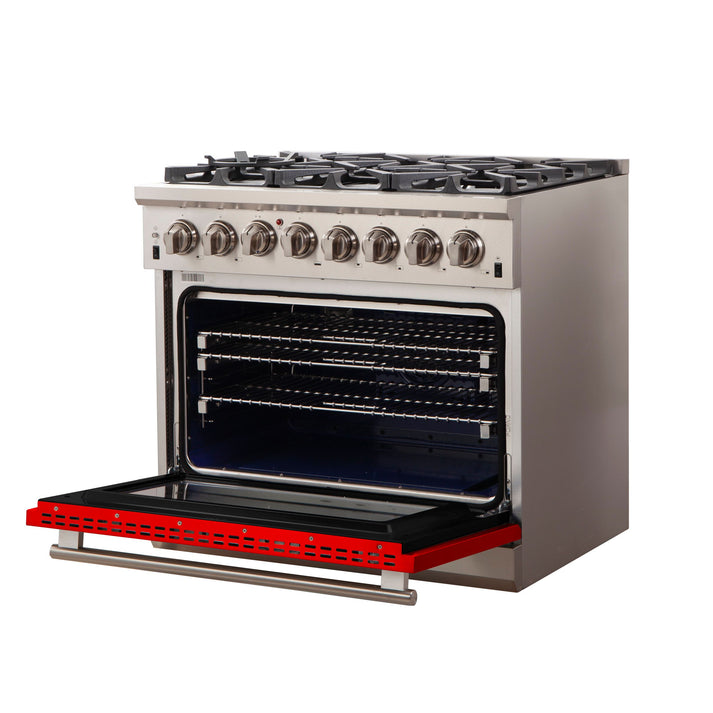FORNO Capriasca 36" 5.36 cu. ft. Gas Range with 6 Italian Burners in Red, FFSGS6260-36RED