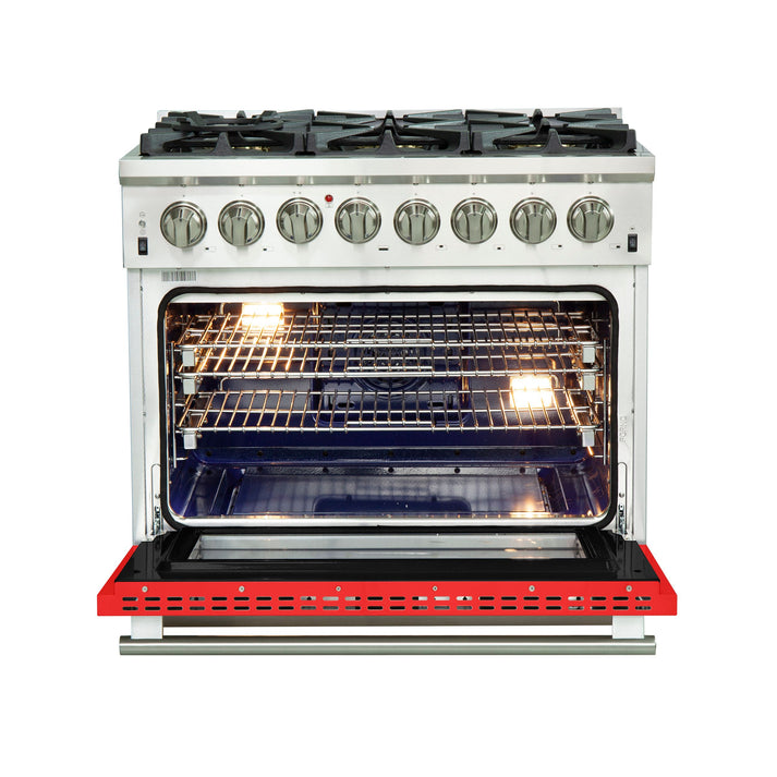 FORNO Capriasca 36" 5.36 cu. ft. Gas Range with 6 Italian Burners in Red, FFSGS6260-36RED