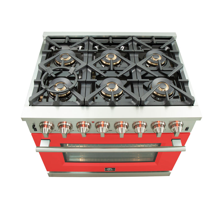 FORNO Capriasca 36" 5.36 cu. ft. Gas Range with 6 Italian Burners in Red, FFSGS6260-36RED