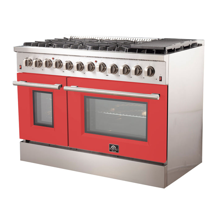 FORNO Galiano 48" 6.58 cu. ft. Gas Range with 8 Italian Burners in Red, FFSGS6244-48RED