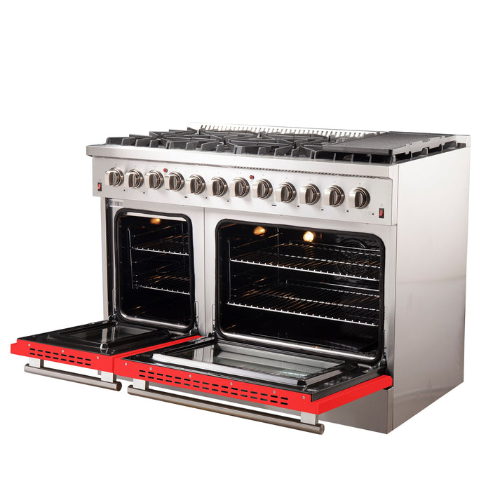 FORNO Galiano 48" 6.58 cu. ft. Gas Range with 8 Italian Burners in Red, FFSGS6244-48RED