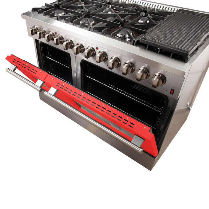 FORNO Galiano 48" 6.58 cu. ft. Dual Fuel Range with 8 Italian Burners in Red, FFSGS6156-48RED