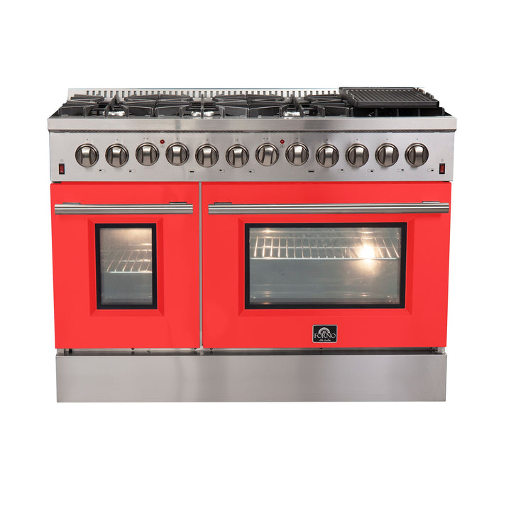 FORNO Galiano 48" 6.58 cu. ft. Gas Range with 8 Italian Burners in Red, FFSGS6244-48RED