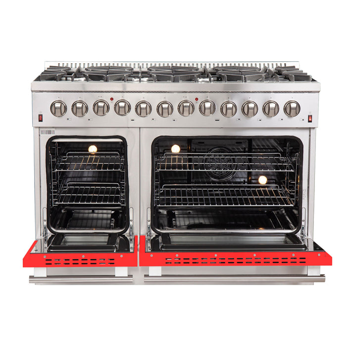 FORNO Galiano 48" 6.58 cu. ft. Gas Range with 8 Italian Burners in Red, FFSGS6244-48RED