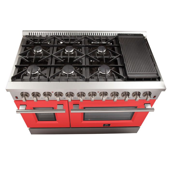 FORNO Galiano 48" 6.58 cu. ft. Gas Range with 8 Italian Burners in Red, FFSGS6244-48RED