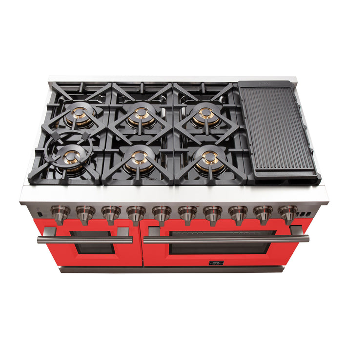 FORNO Capriasca 48″ 6.58 cu. ft. Gas Range with 8 Italian Burners in Red, FFSGS6260-48RED