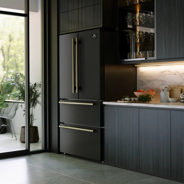 FORNO Moena Espresso 36" French Door Refrigerator in Black, 19.2 cu. ft, FFRBI1820-36BLK FORNO
