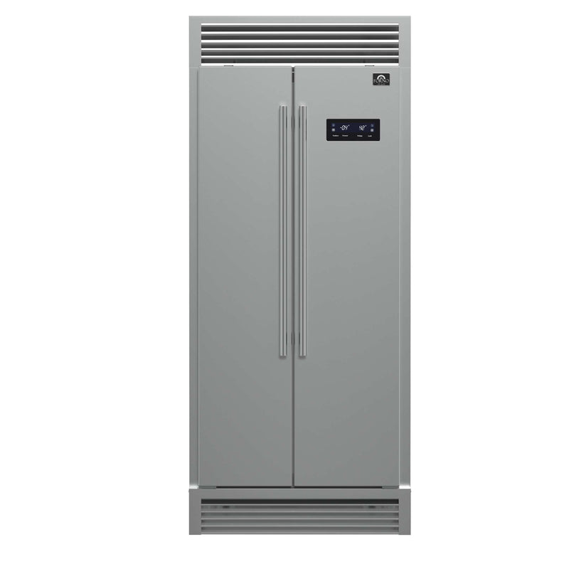 FORNO Salerno 33" Built-in Stainless Steel Refrigerator 15.6 cu. ft - With Decorative Grill - 37"es Wide, FFRBI1805-37SG FORNO