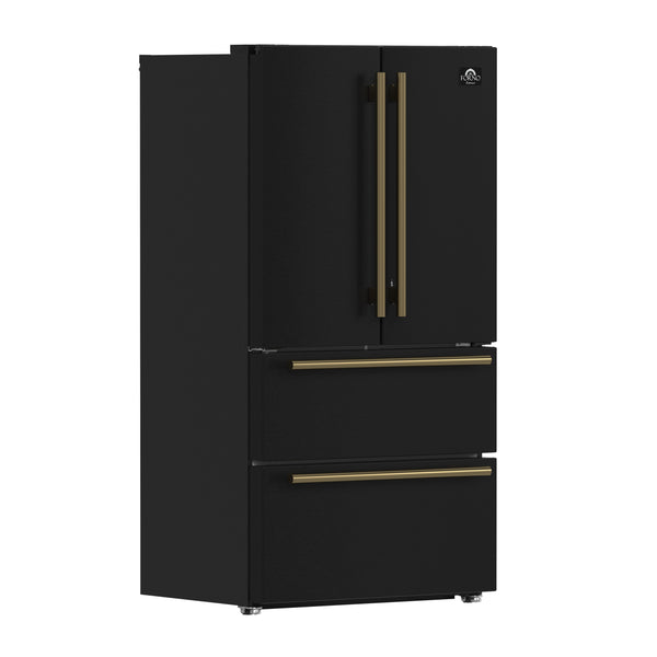 FORNO Moena Espresso 36" French Door Refrigerator in Black, 19.2 cu. ft, FFRBI1820-36BLK FORNO