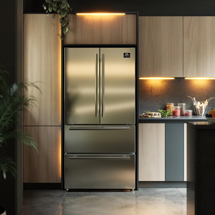 FORNO Moena 36" 19.2 cu. ft. Counter Depth Refrigerator with Ice Maker in Stainless Steel- FFRBI1820-36SB FORNO