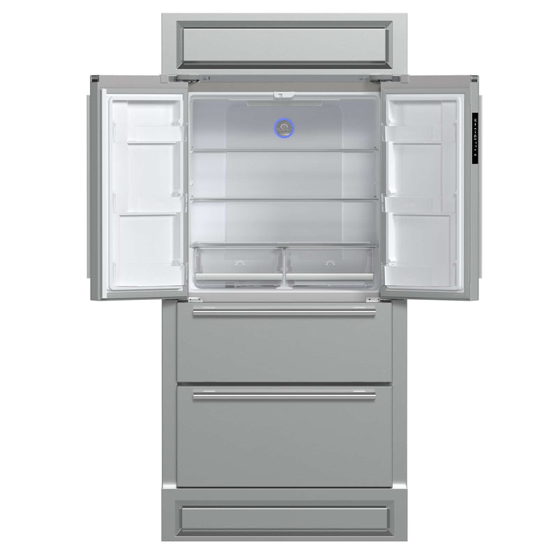 FORNO Moena 40" French Door 19.2 cu. ft Stainless Steel Refrigerator, with Modern Decorative Grill - 40" Wide, FFRBI1820-40MG FORNO