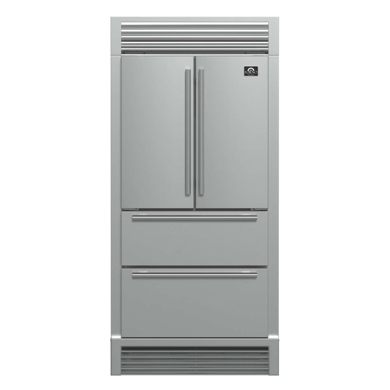 FORNO Moena 36" French Door 19.2 cu. ft Stainless Steel Refrigerator, with Decorative Grill , FFRBI1820-40SG FORNO