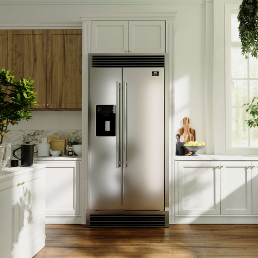 FORNO Salerno 36" Built-in Stainless-Steel Refrigerator 20 cu. ft with Decorative Grill - 40 " Wide, FFRBI1844-40SG FORNO